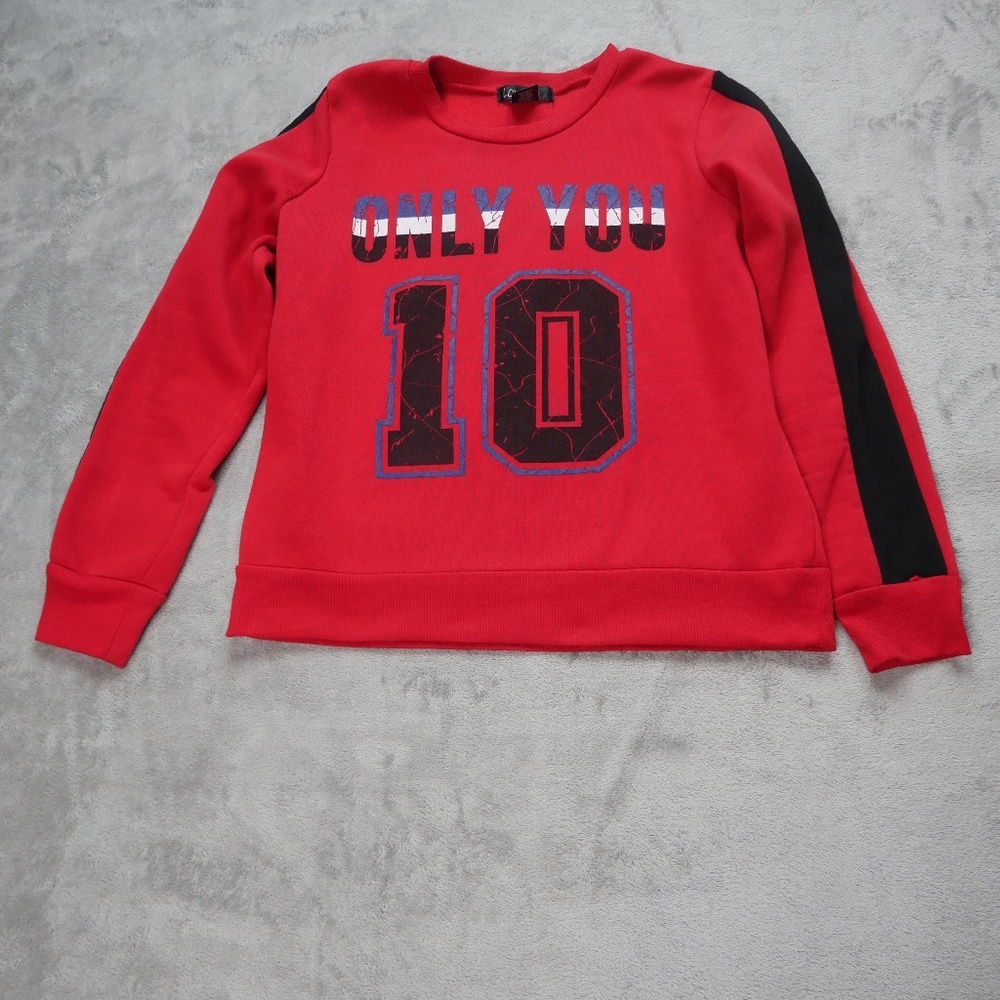 Love by Chesley Only You 10 Big Girls XL Red Black Trim Sleeves Sweatshirt